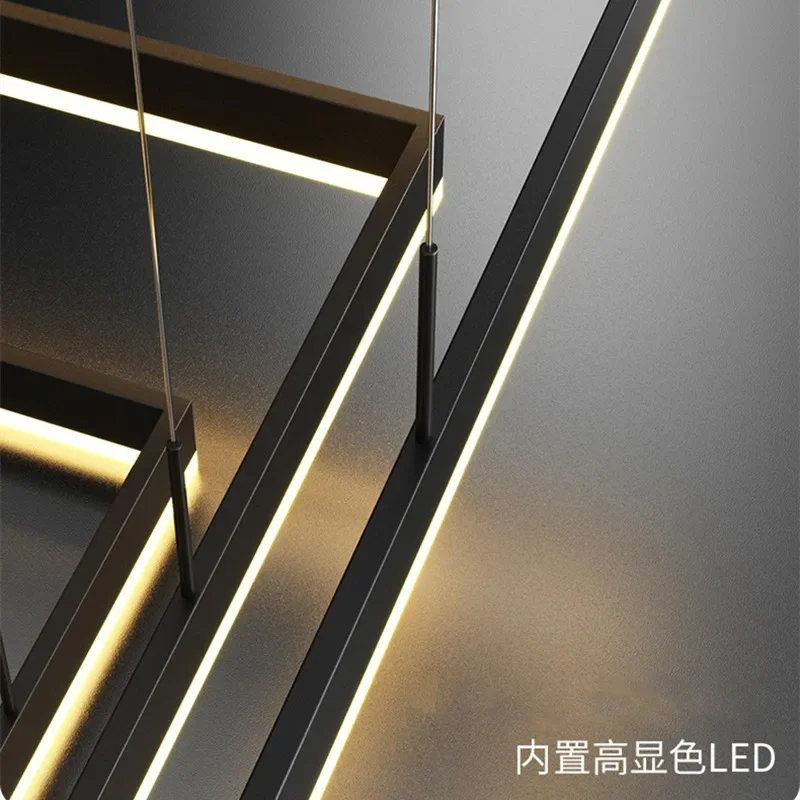 모던 LED 스퀘어 펜던트 조명, 조도 조절, 블랙, 침실 테이블, 다이닝 룸, 주방, 아일랜드, 홈 데코, 광택 고정장치