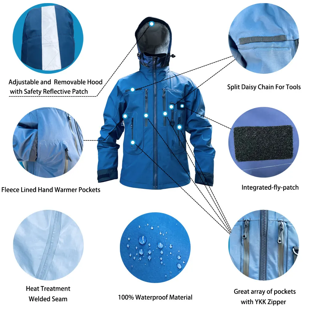 3L Waterproof Breathable Rain Wading Jacket Hooded Outerwear