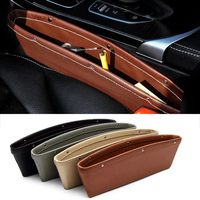 1PC PU Leather Car Seat Slit Gap Storage Organizer  Pocket Car Seat Gap Filler Phone Holder Keys Glasses Wallet Cards Cables Bag universal car organizer storage bag auto seat back paste net pocket phone holder mesh bag for wallet keys organizer car pockets