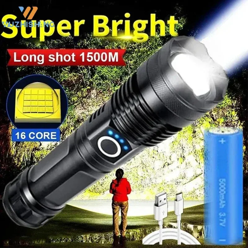 

High Power XHP100 Led Flashlight Rechargeable 4 Core Torch Zoom Usb Hand Lantern For Camping, Outdoor & Emergency Use