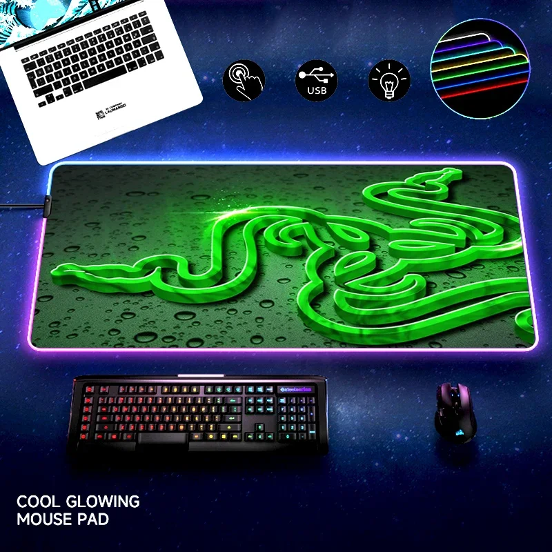 

Коврик RGB Razer для мышек с аниме, большой игровой компьютерный коврик для клавиатуры, игровые аксессуары, ковер, милый компьютерный стол, светодиодный коврик для мыши для ноутбука