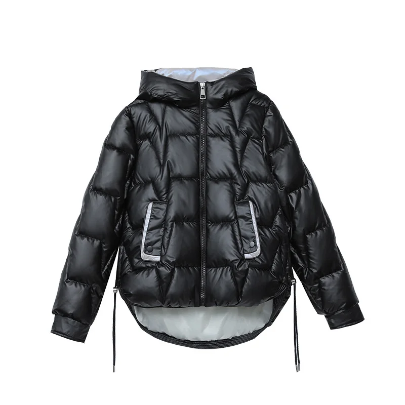 2024 Winter Short Coat Women Down Cotton-padded Jackets Hooded Paekas Glossy Coats Fashion Schoolgirl Warm Tops Loose Overcoat