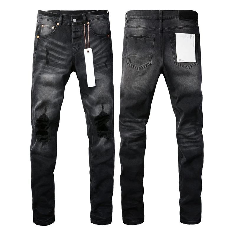 

2024 New Spring Summer Man Jean American High Street Dirty Distressed Destroy Paint Vintage Slim-Fit Black Ripped Mid Rise