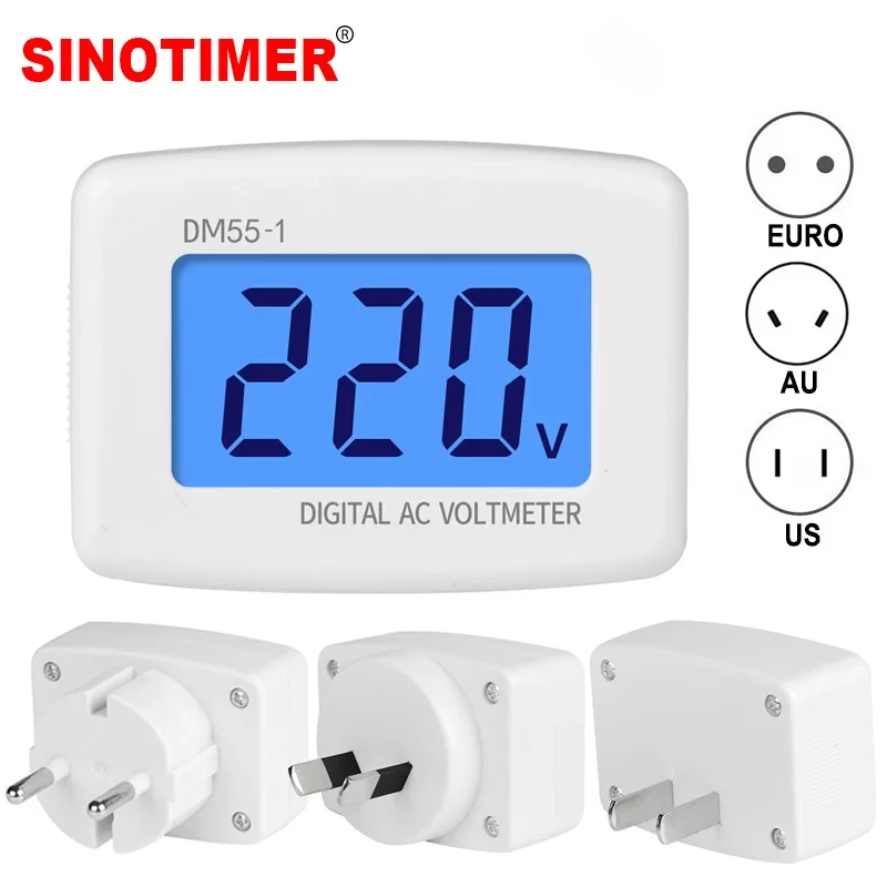 SINOTIMER DM55-1 AC 80-300V Digital Voltmeter EU US AU Plug Volt Meter Socket Voltage Tester LCD Display Voltage Meter 110V 220V DM55-1