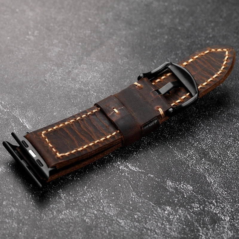 수제 이탈리아 소가죽 시계 밴드, 애플 워치 49mm 45mm, iwatch8 울트라 라이트 브라운 송아지 남성용 가죽 스트랩, 두꺼운