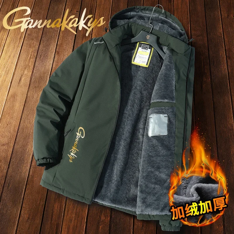 Men's Winter Fishing Waterproof Windproof Warm Hooded Jacket Outdoor Sports Workwear