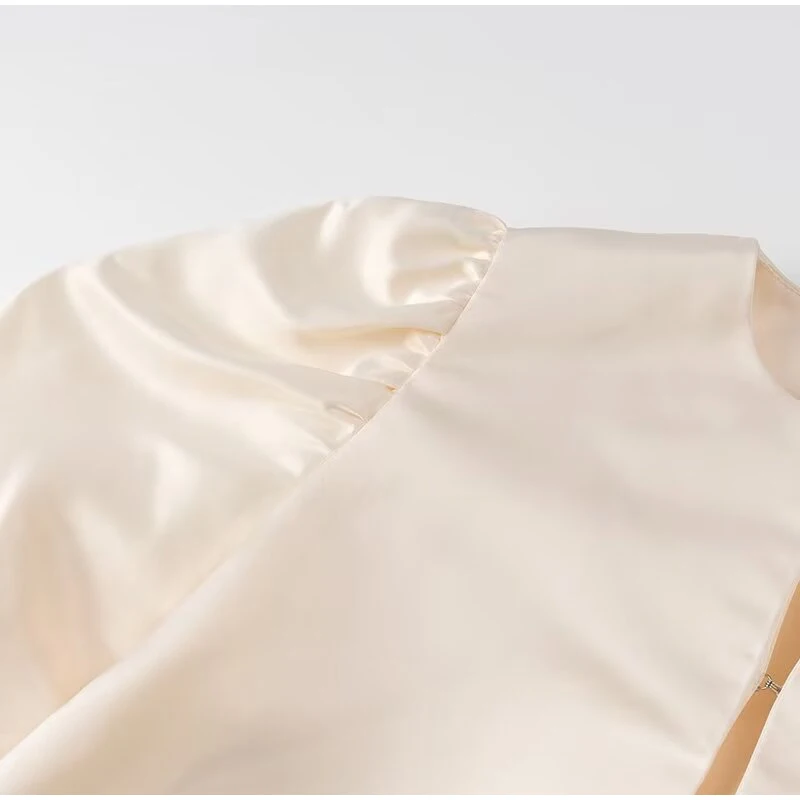 Blusas elegantes con mangas abullonadas y cuello redondo para mujer, estilo vintage, holgadas y lisas, con una sola botonadura, para verano