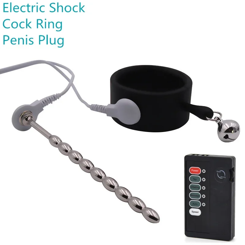 Penis Rings Masturbation Stimulation Pulse Massager Electric Shock Cock Ring Urethra Sounding Dilator Penis Plug Sex Toy for Men