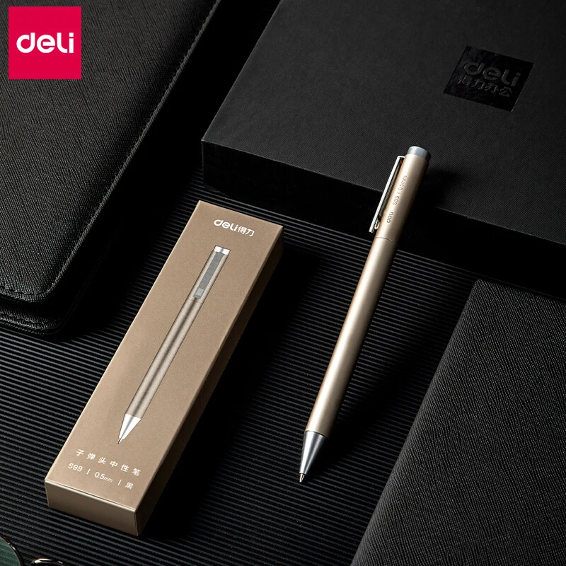 Deli Metal Gel Pen Rotate Ballpoint Pen Caneta ручка Ballpoint 0.5MM Signing Pens Office Students Business Stationary Supplies