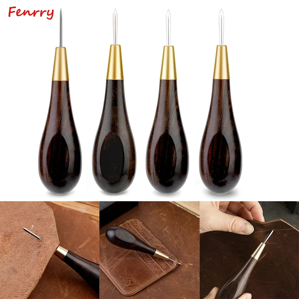 Fenrry Leather Stitching Awl Diamond Shape Ebony Hand Sewing Awl DIY Stitcher Taper Blackwood & Brass Craft Tool 1Pc leather tools,leather craft tools,leather craft tool