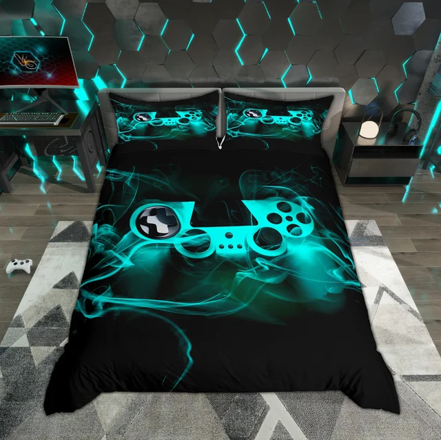 مجموعة غطاء لحاف Homewish Boys Gamer مكونة من قطعتين/3 قطع، مفروشات ألعاب للمراهقين، مجموعة غطاء لحاف لوحدة التحكم في ألعاب الفيديو 1