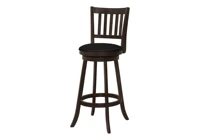 Bar Stool, Set Of 2, Swivel, Bar Height, Brown Wood, Black Leather Look, Transitional 1