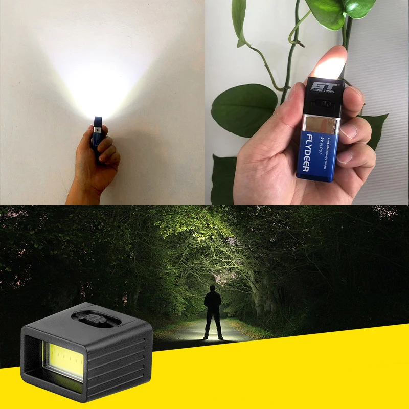 9V Battery Flashlight 9V Mini LED Key Light 6F22 Battery COB Outdoor Lighting Work Light 1pc Not Included