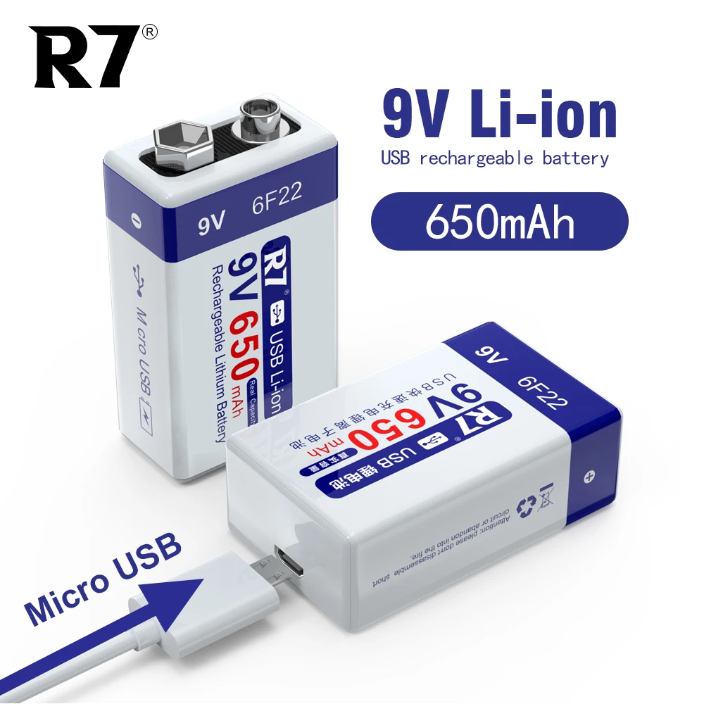 

R7 USB 9V li-ion Rechargeable Battery 650mAh 6F22 9 Volt Li ion Lithium Battery for RC Helicopter Model Microphone Toy