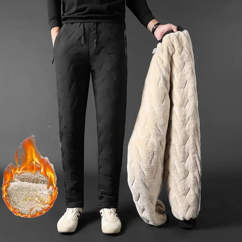 

Winter Pants Thick Warm Sweats Thermal Lined Jogger Fleece Pants Big Trouser Male Plus Size Zip Pocket Work 6XL black