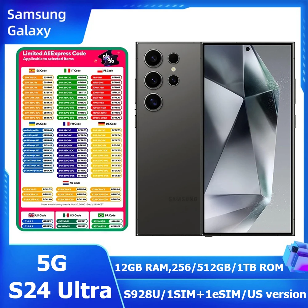 Samsung Galaxy S24 Ultra 5G Refurbished Smart Android Phone 6.8-inch 200MP 45W Samsung S24 Smartphone 5000mAh NFC Snapdragon