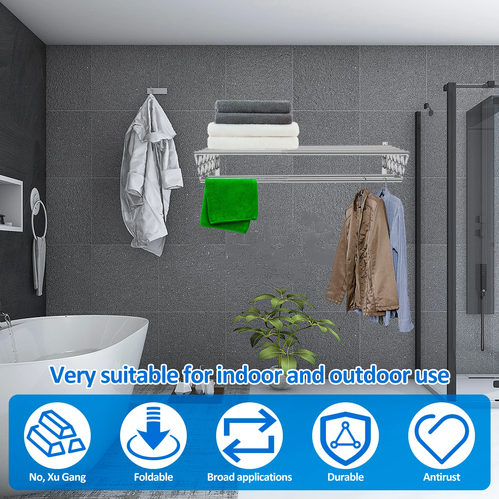 Retractable Collapsible Laundry Drying Rack Stainless Steel Wall