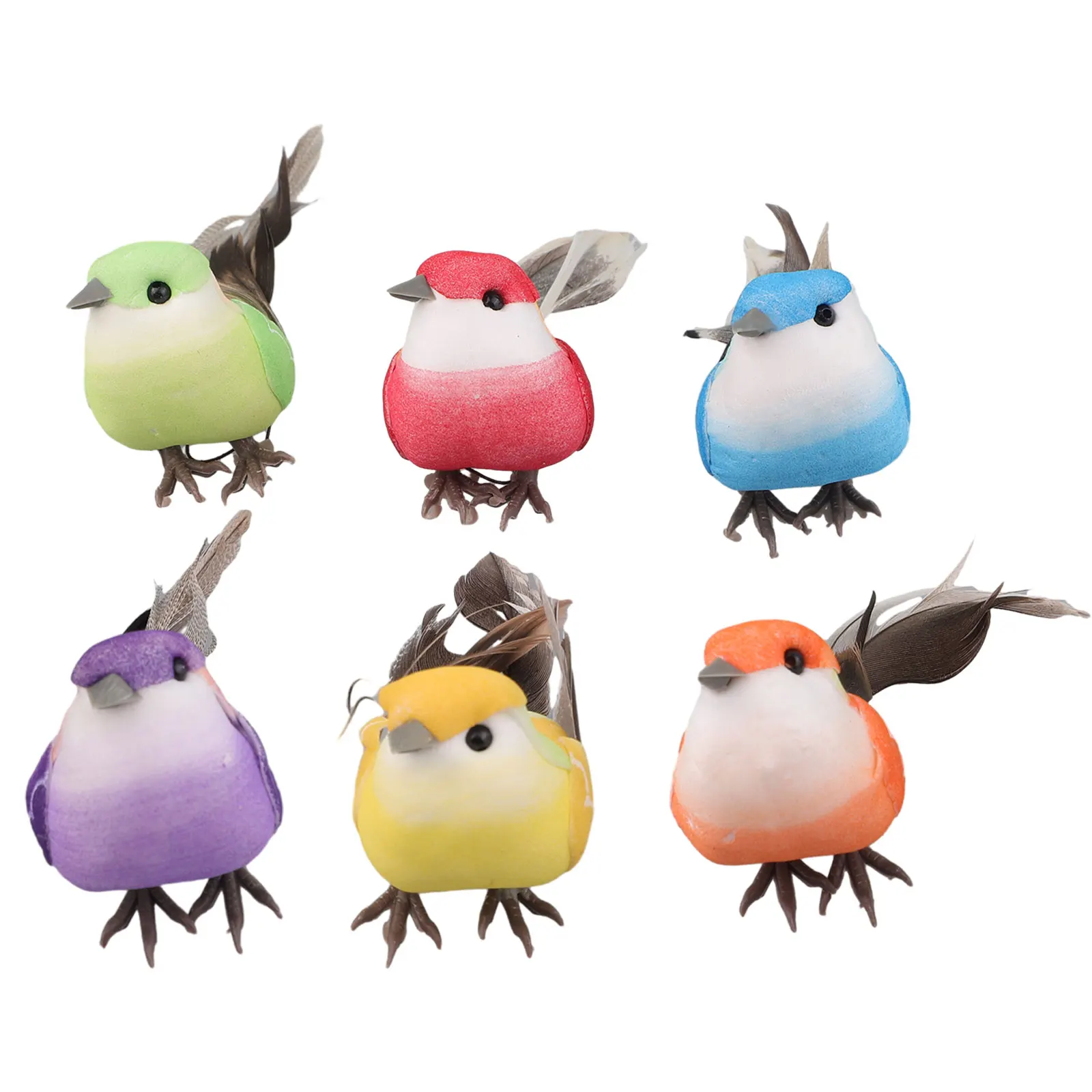 

6x Fake Feather Bird Xmas Tree Decor Perched Woodland Birds Decor Adornment Lawn Figurine Ornament Animal Bird Garden Bird Prop