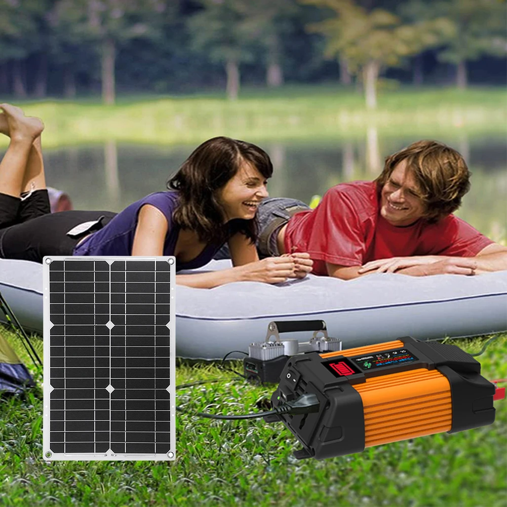 4000W 12V에서 110V/220V로 변환하는 태양광 인버터, 50A 충전 컨트롤러 및 25W 패널 태양광 패널 시스템 태양광 발전기 (RV 캠핑카용)