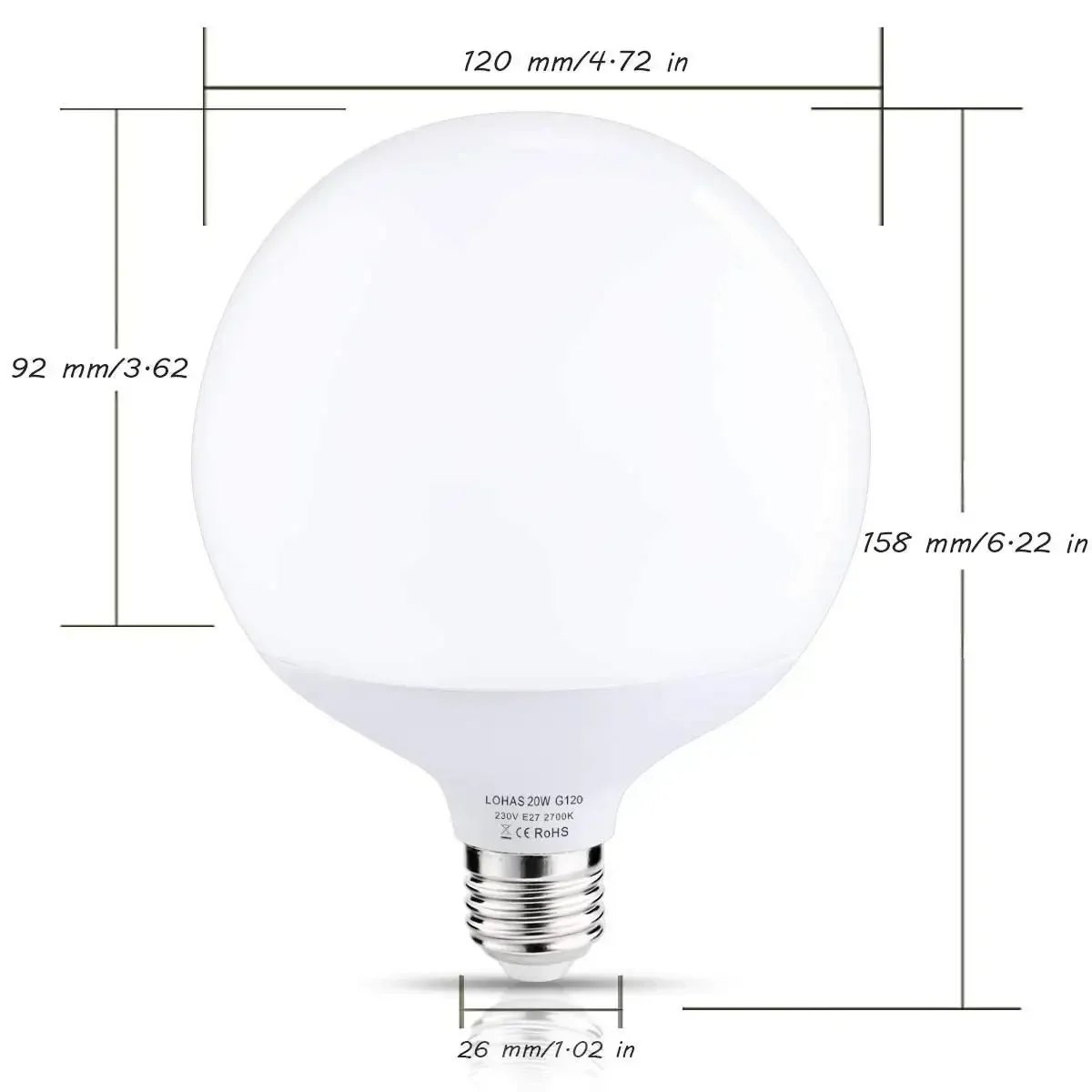 Ampoule LED E26 pour usage domestique, lampe Globe G120, vis Edison,  chaînes lumineuses, lumière du jour 5/200 K, blanc chaud 6000K 1800strada,  20W, 2700 W - AliExpress