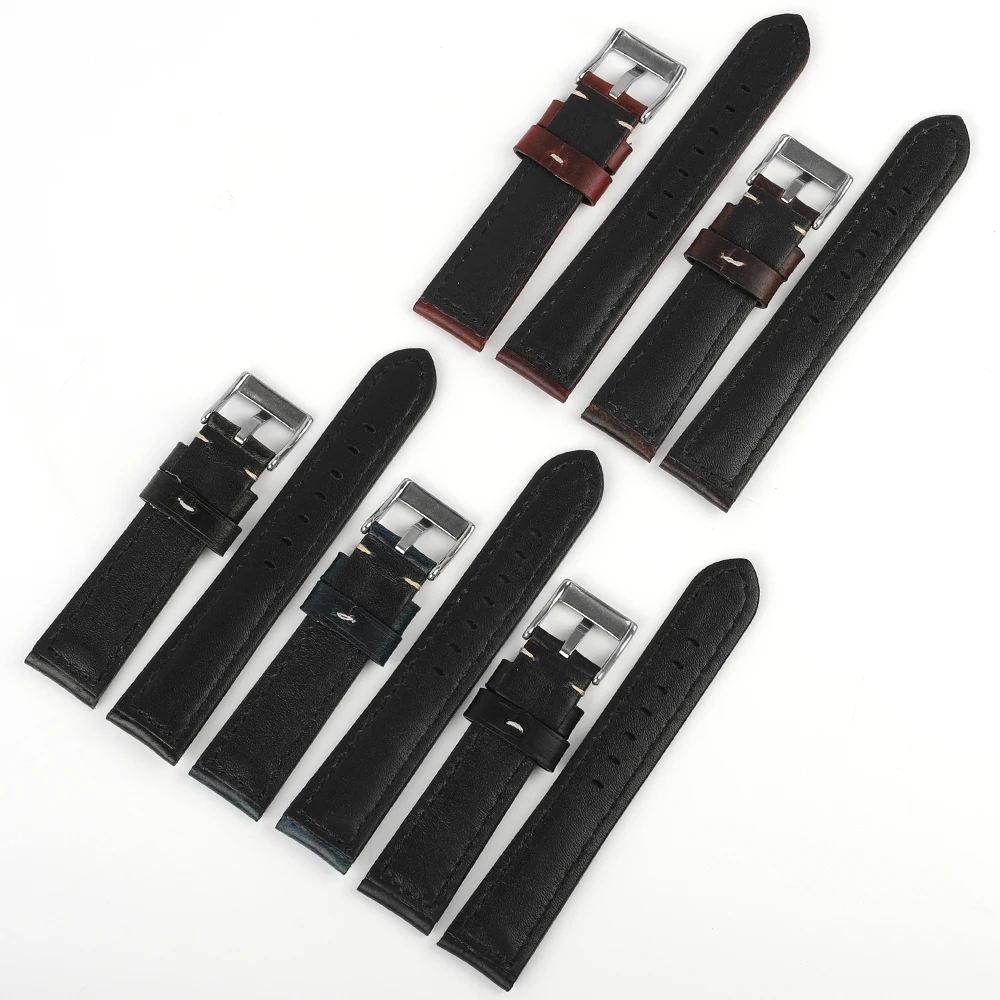 Onthelevel Genuine Leather Watchband 18mm 20mm 22mm 24mm High Quality Vintage Crazy Horse Watch Strap Bracelet Watch Accessories