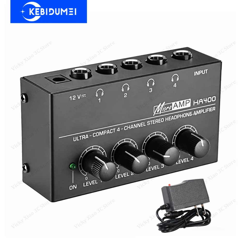 Mini Headphone Amplifier Ultra-Compact Stereo Audio Amplifier AMP 4 Channels Home 6.35mm Jack with Power Adapter headphone amplifier