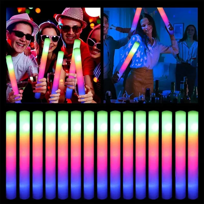 LED Glow Sticks Bulk Colorful RGB Glow Foam Stick Cheer Tube luce scura per forniture per feste di matrimonio di compleanno di natale