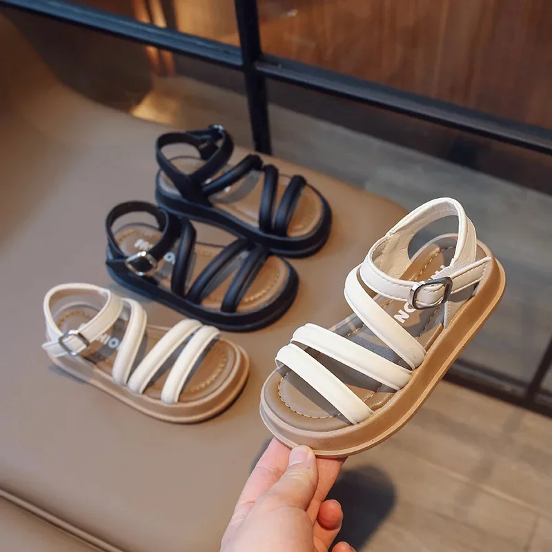 

Children's Thick Sole Open Toe Sandals 2023 Summer New Boys' Solid Color Versatile Mid to Big Boys' Beach Shoes Girls' Shoes