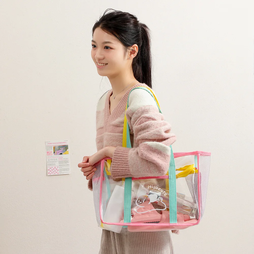 New Transparent Jelly PVC Handbag Cartoon Animal Print Color Shoulder Bag Large Capacity Beach Bag Outdoor Portable Totes Bag