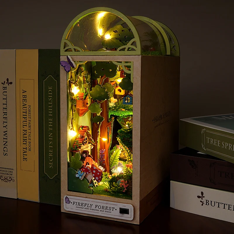 DIY Book Nook Kit Shelf Insert Miniature Firefly Forest House