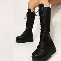 DoraTasia Black Gothic Fashion Round Toe Side Zipper Lace Up Women's Mid Calf Boots New INS Christmas Street Party Shoes Woman - Image 4