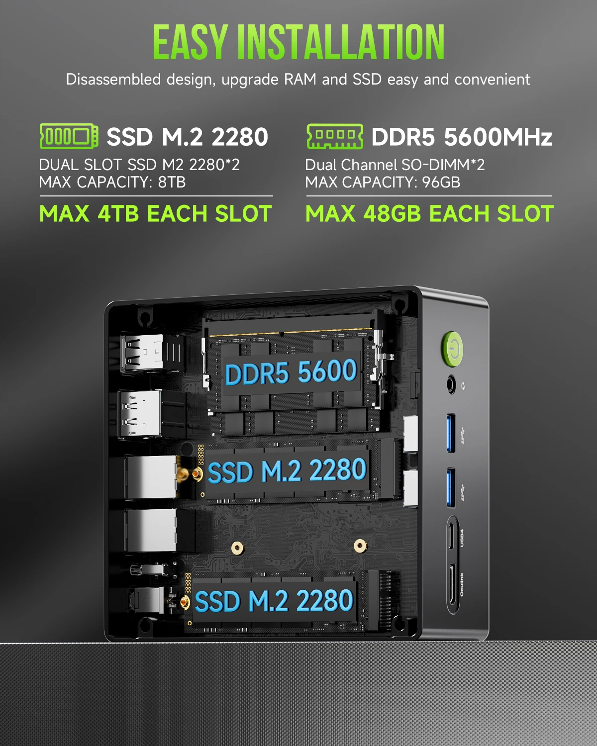 GMKtec NucBox K11 Gaming Mini Pc Ryzen 9 8945HS Windows 11 PRO DDR5 5600Mhz NVME PCIE4.0 Radeon 780M TDP 70W Oculink Port WiFi 6 6