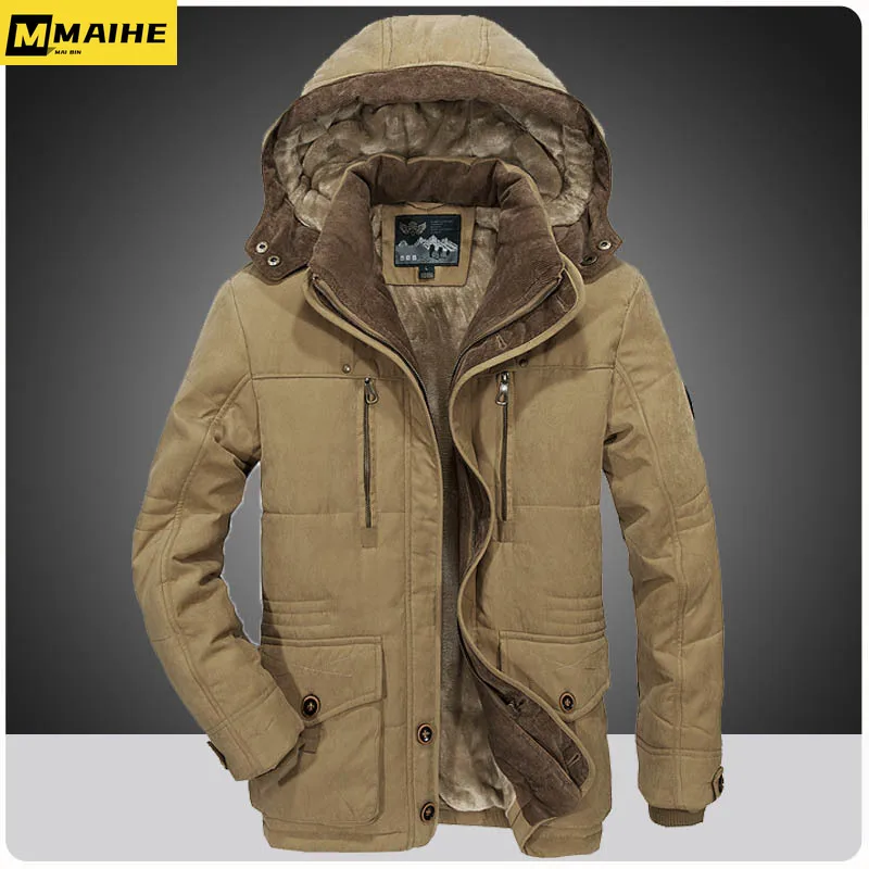 

Men's Winter Thicken Cotton Snow Ski Hiking Jacket Warm Middle aged Military Army Coat with Removable Hood Parkas Men Clothing
