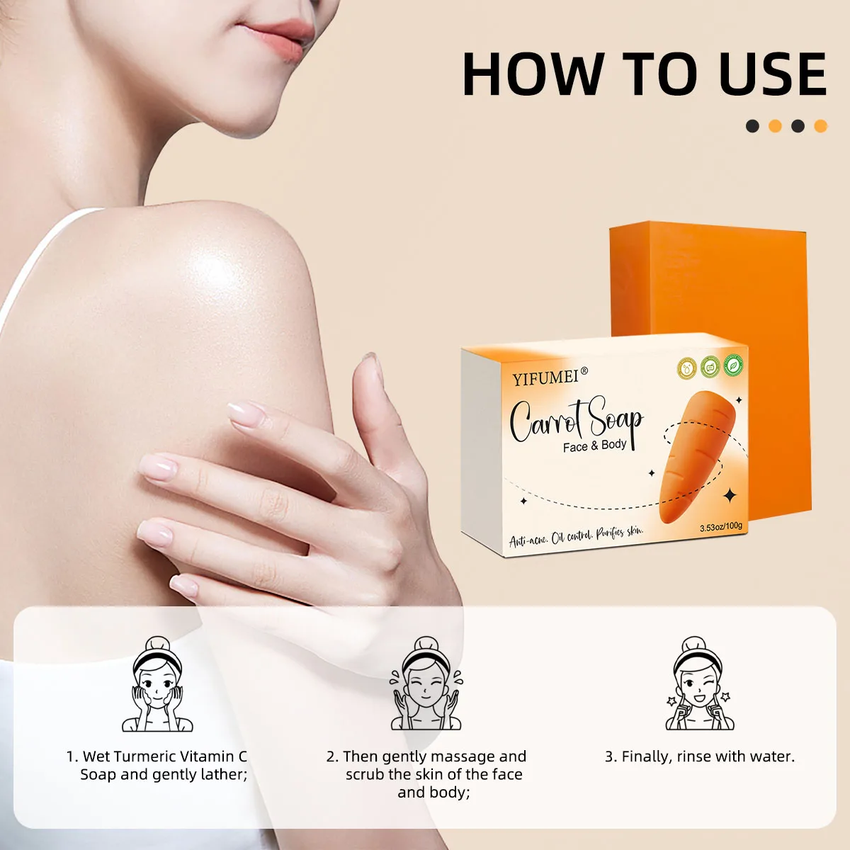 Natural Carrot Whitening Body Wash Deeply Clean Skin Remove Dark Spot Pimple Acne Smooth Skin For Face & Body Soap Bar body whitening soap