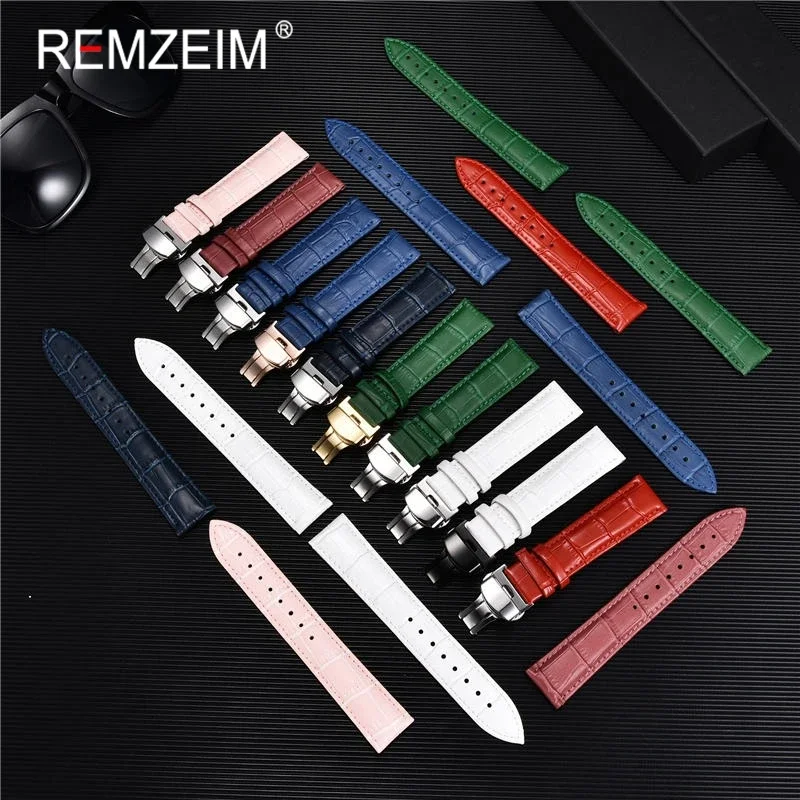 REMZEIM Bamboo Pattern Genuine Leather Watch Strap First layer Cowhide Watch Band 18/20/22/24mm With Steel Butterfly Buckle images - 6