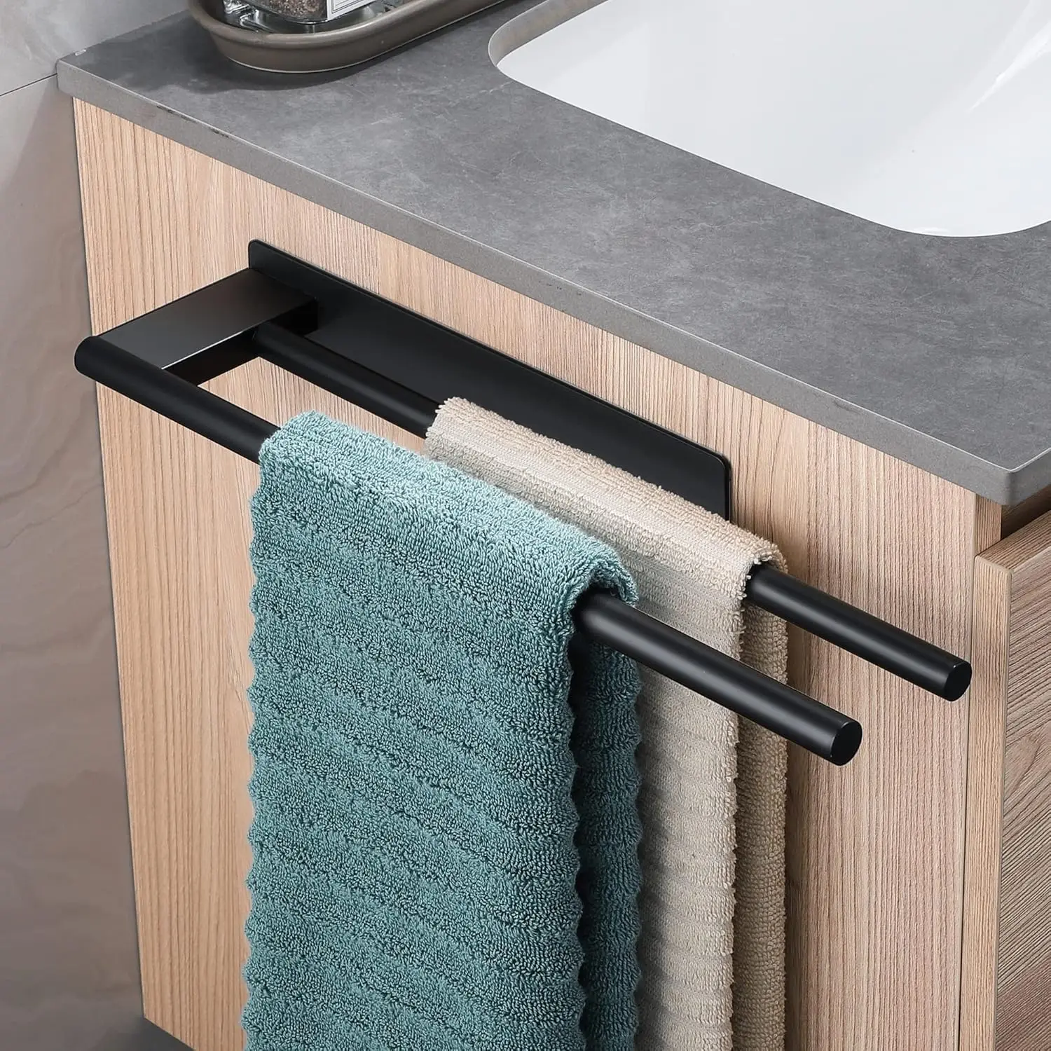 Portasciugamani da bagno senza foratura, barra portasciugamani biadesiva in acciaio inox nero da 39 cm, portasciugamani per bagno e cucina_voghion.com
