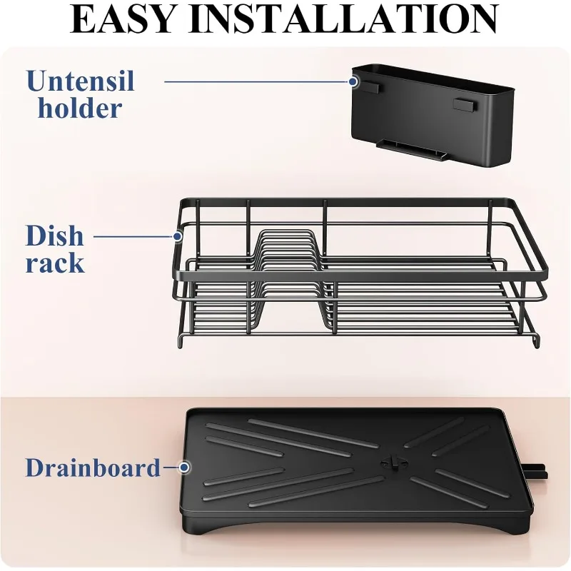 Dish Drying Rack for Kitchen Counter - Large Dish Rack with Drainboard, Rustproof Dish Drainer with Utensil Holder for Sink 6