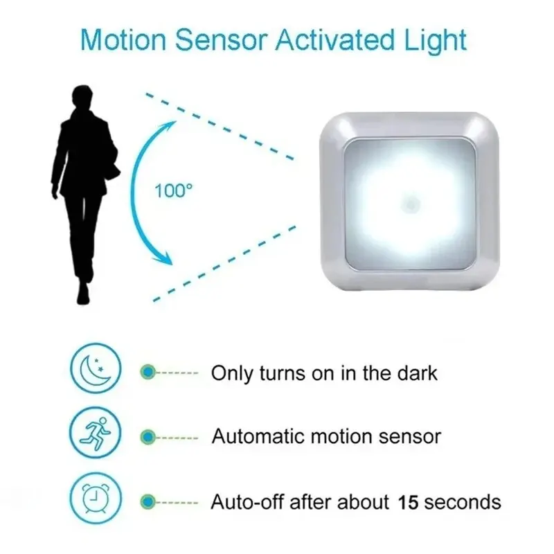 6LED Motion Sensor Cabinet Night Light Wireless for Bedroom Corridor Staircase Indoor Decor