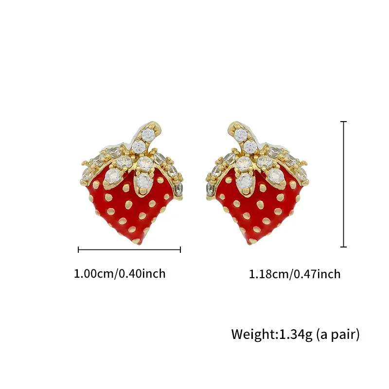 Fashion design Girl Sense Cute Crystal Zircon Stud Earring Strawberry Net Red Wild Earrings Student Birthday Gift Accessories