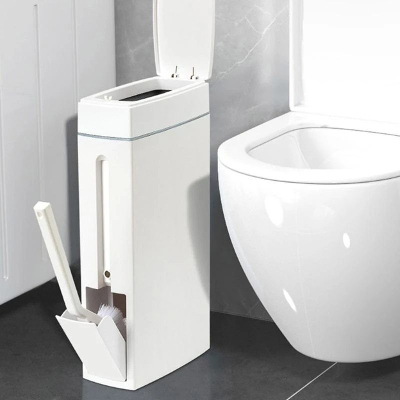 화장실 브러시 홀더가 있는 슬림형 쓰레기통 직사각형 현대식 쓰레기통 욕실