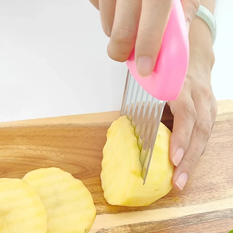 Potato Cutter Chip French Fry Maker Dough Vegetable Fruit Crinkle Wavy Slicer Knife Stainless Steel Potato Cutter Kitchen Tool