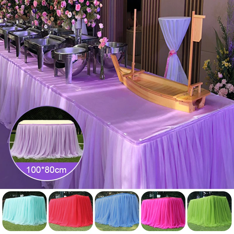 100x80cm Table Skirts Birthday Tulle Table Skirting Wedding Party Tutu Tulle Cloth Baby Shower Wedding Party Home Decor