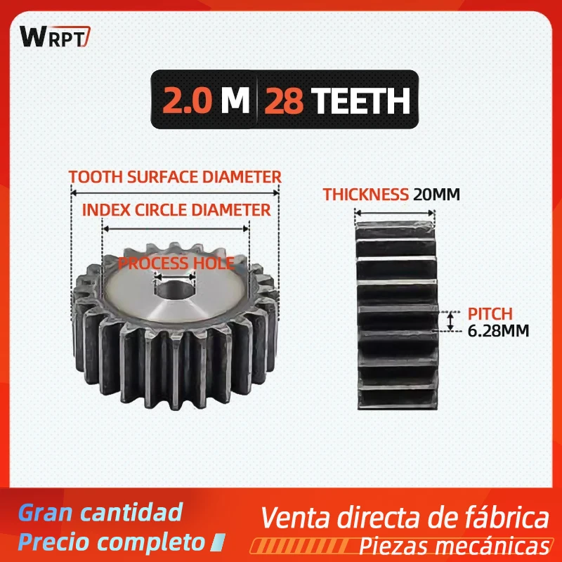 2M28Teeth Spur Gear pinion Mod 2 M=28T Right Teeth 45# Steel Positive Gear CNC Gear Rack Transmission Motor Gear