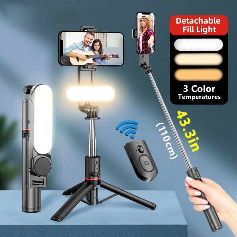 Portable L15 Selfie Stick Foldable Mini Tripod Photo Live with Fill Light Wireless Bluetooth Remote Shutter For Ios and Android