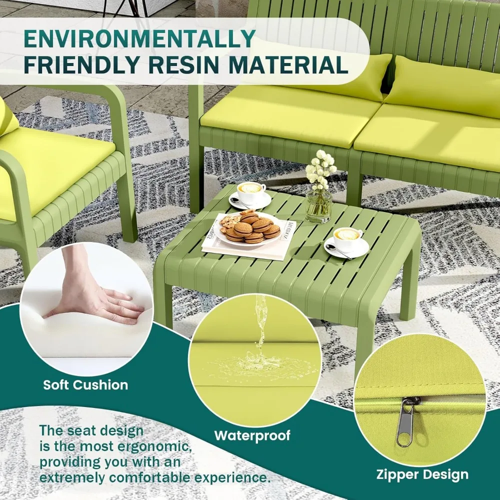 Resin Patio Furniture Set,No Rust Modular Outdoor Sectional Sofa Set, All Weather Patio Conversation Set, for Backyard 4