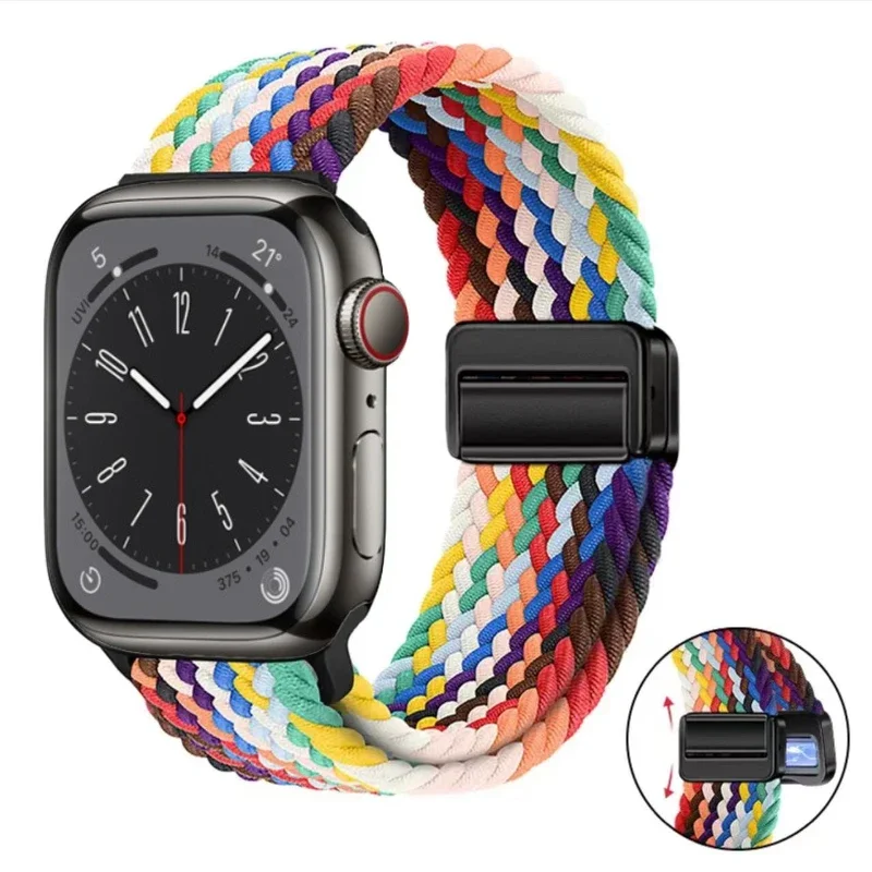 Фото Ремешок нейлоновый Плетеный для Apple Watch 9 8 7 45 мм 41 мм Ultra 2 49 мм, металлический магнитный браслет для iWatch 6 5 4 3 SE2 44 мм 40 мм №2