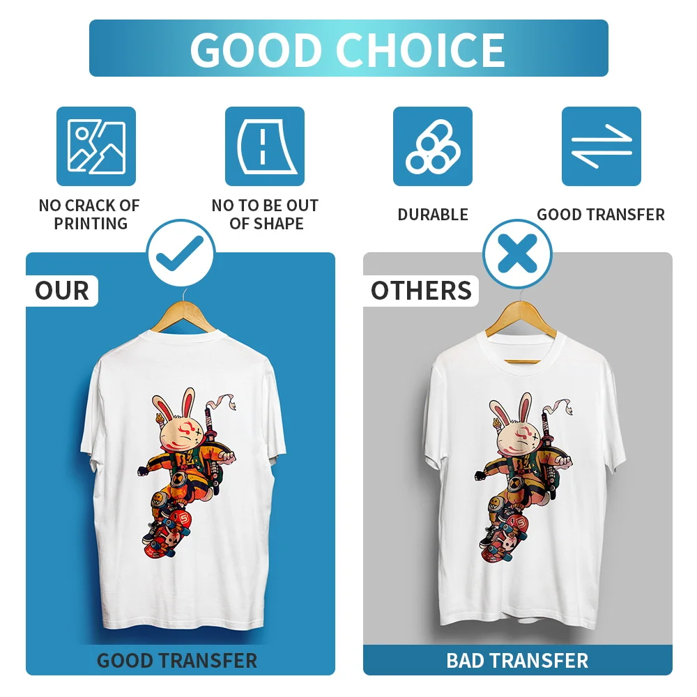 WOWOCUT DTF 전사 필름 100매 A3 DTF 승화 프린터용 필름에 직접 접착 전사지 모든 색상 직물용