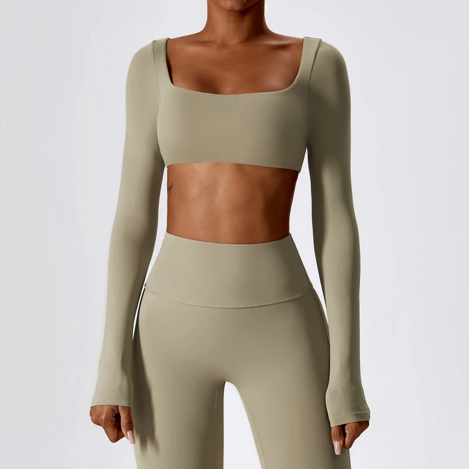 Women's Quick-Dry Long Sleeve Padded Workout Crop Top