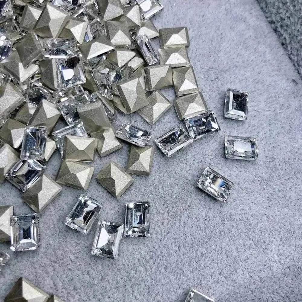 50개 포인티드 바텀 스퀘어 네일 참 6x8mm 라인스톤 글리터 네일 아트 젬 3D 럭셔리 3D 네일 크래프트 네일 주얼리 데코레이션