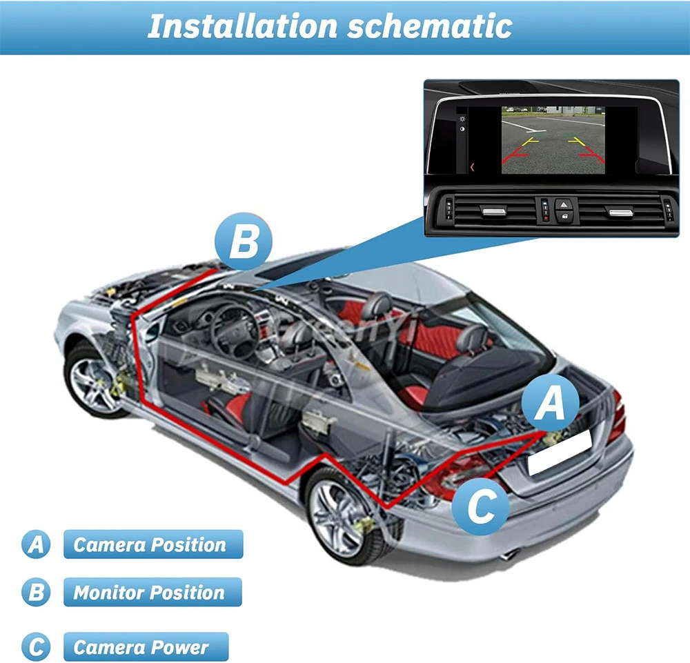 Mounted camera shown installed in vehicle trunk handle area